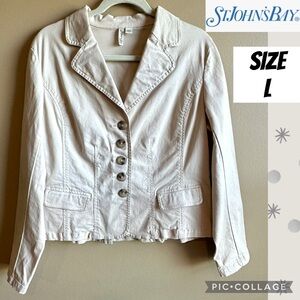 St. John's Bay Womens Blazer Jacket Beige Lightweight Unlined Stretch Size L